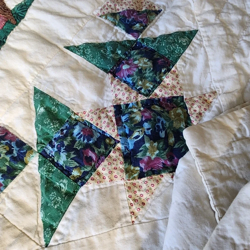 Vtg LL Bean Freeport Maine Botanical Block Applique Patchwork Quilt 62 X 80
